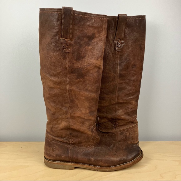 Frye Women’s Size 11.0 B Celia x Stitch Tall Brown Leather Riding Boots Pull On - Picture 2 of 15